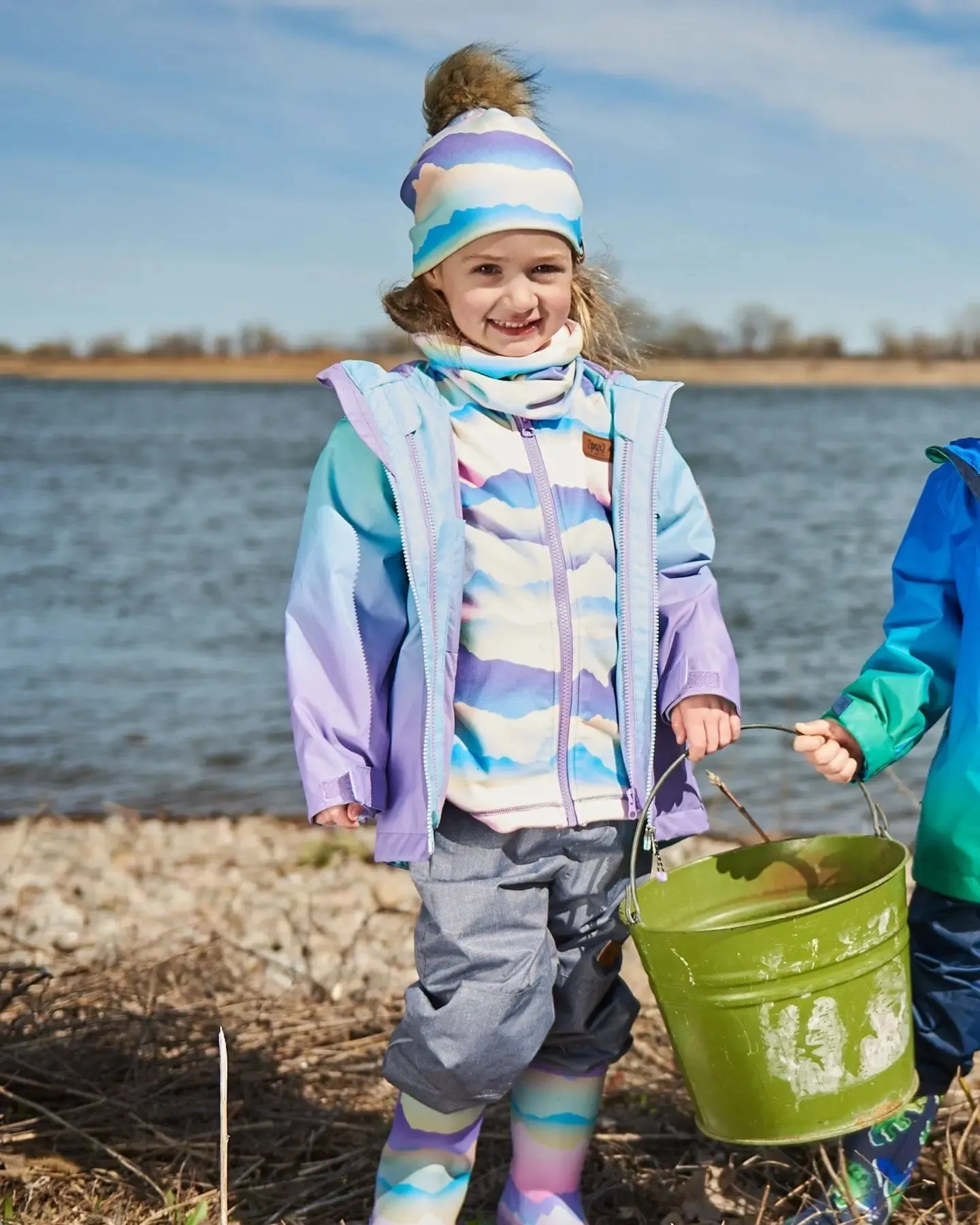 3-In-1 Mid-Season Outerwear Set Turquoise And Mauve Gradient