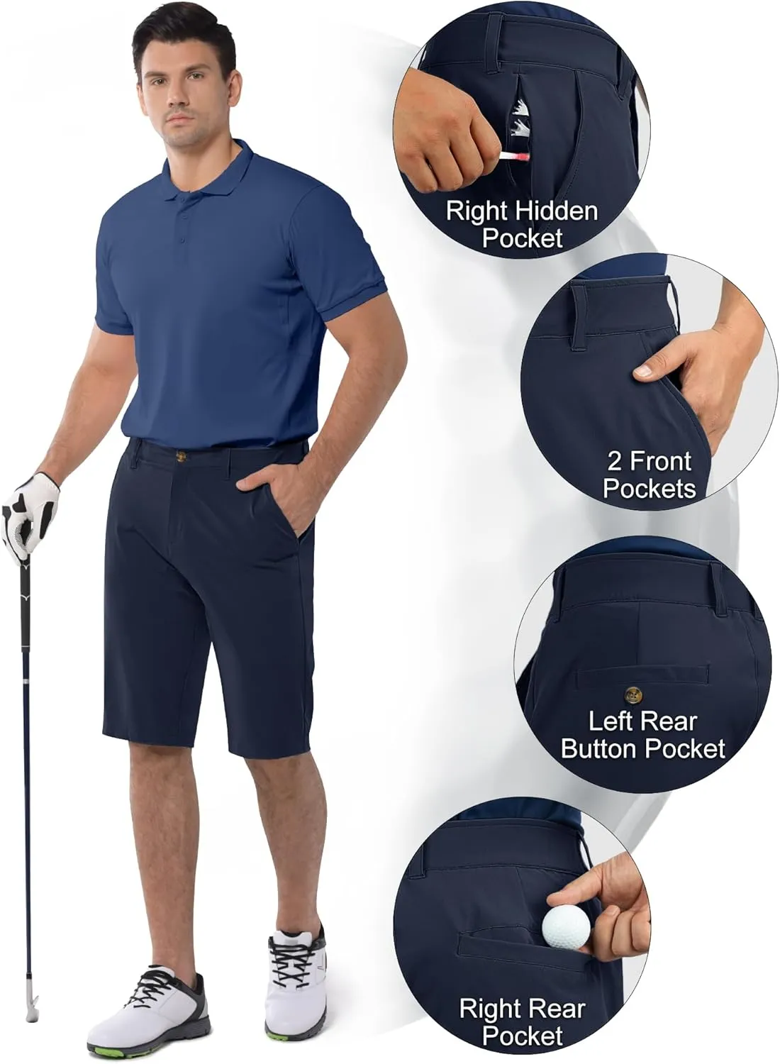 33,000ft Men's Golf Shorts Dry Fit, Lightweight Quick Dry Golf Stretch Shorts with Pockets 11" Inseam for Travel Casual