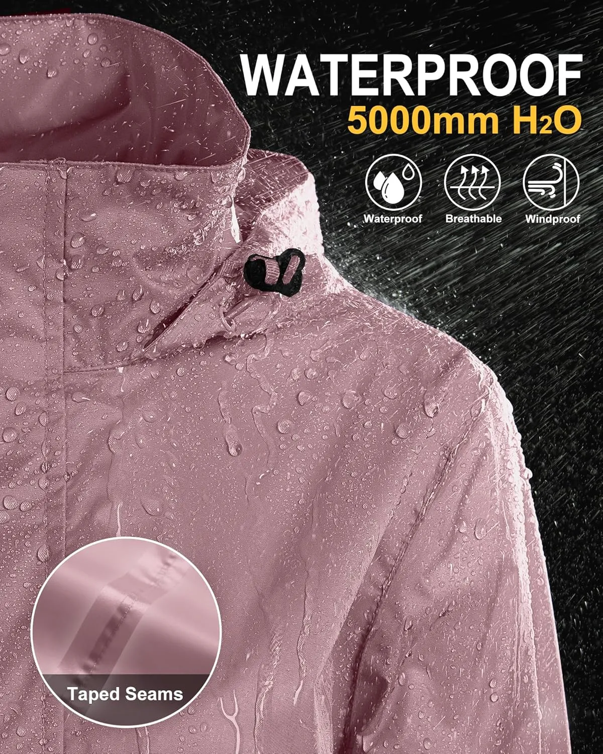 33,000ft Women's Rain Jacket Waterproof Lightweight Packable Raincoat with Hood for Golf Hiking Travel Windbreaker