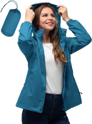 33,000ft Women's Rain Jacket Waterproof Lightweight Packable Raincoat with Hood for Golf Hiking Travel Windbreaker