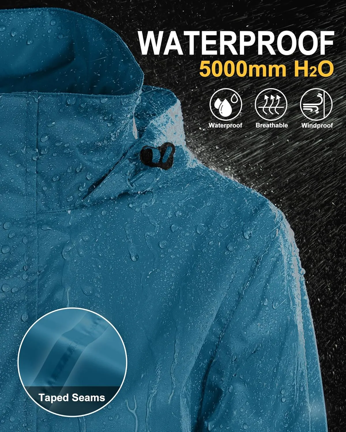 33,000ft Women's Rain Jacket Waterproof Lightweight Packable Raincoat with Hood for Golf Hiking Travel Windbreaker