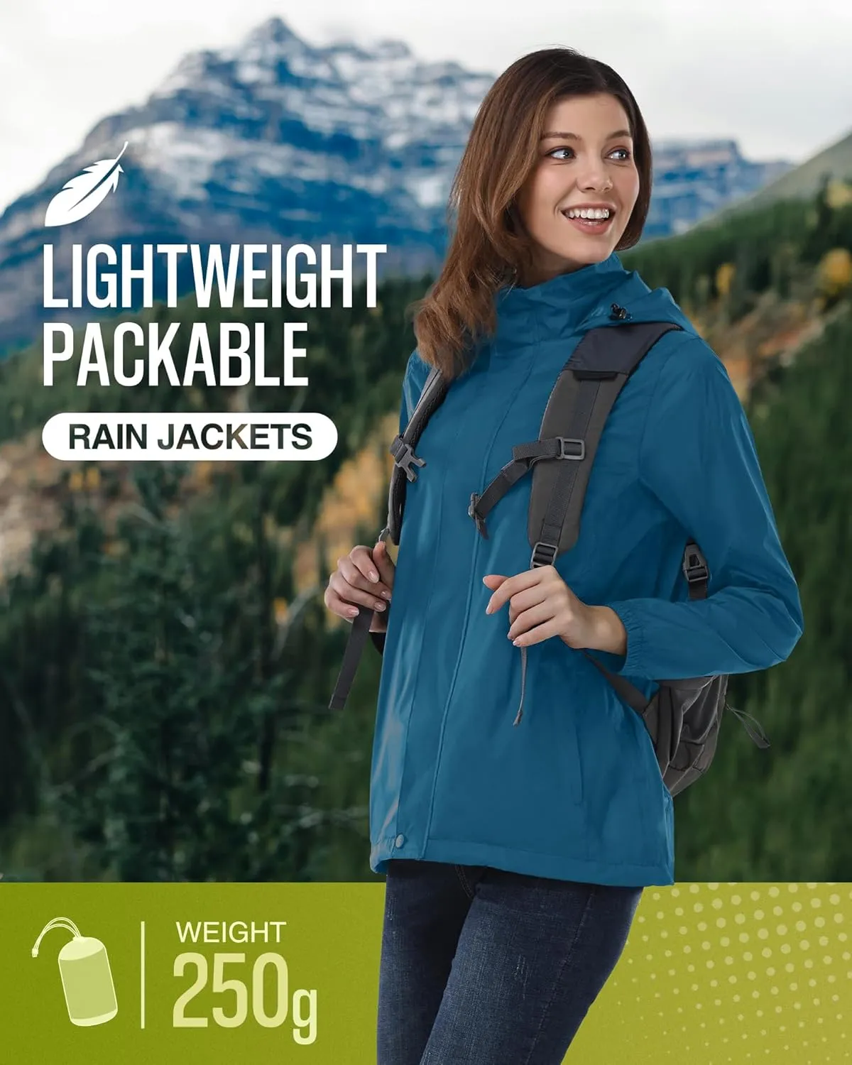 33,000ft Women's Rain Jacket Waterproof Lightweight Packable Raincoat with Hood for Golf Hiking Travel Windbreaker