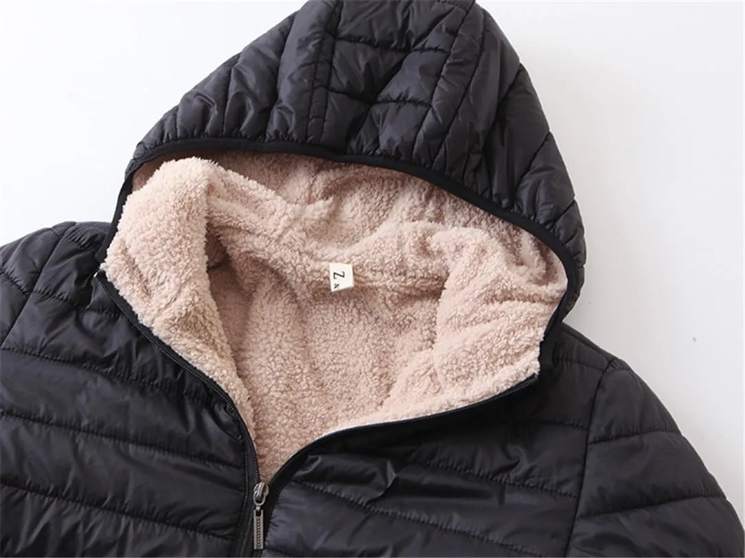 Adhdyuud Women Hooded Warm Coats Winter Slim Cotton Padded Basic Jacket Short Zipper White Duck Down Parka