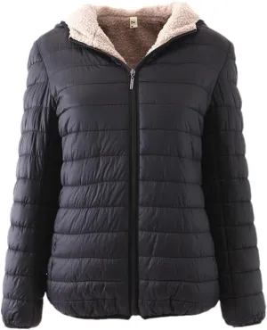 Adhdyuud Women Hooded Warm Coats Winter Slim Cotton Padded Basic Jacket Short Zipper White Duck Down Parka