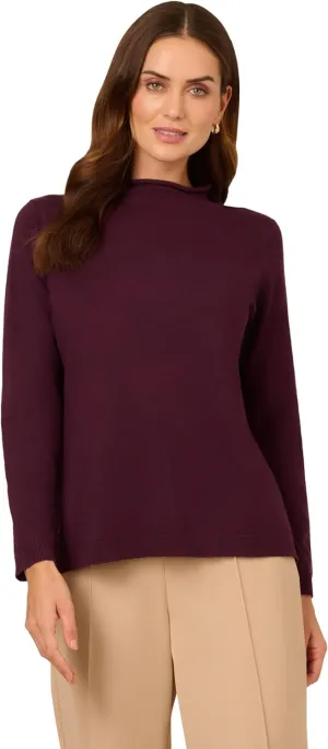Adrianna Papell Women's Mock Neck Step Hem Sweater