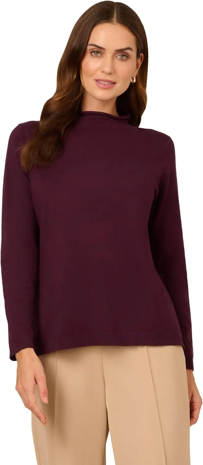 Adrianna Papell Women's Mock Neck Step Hem Sweater