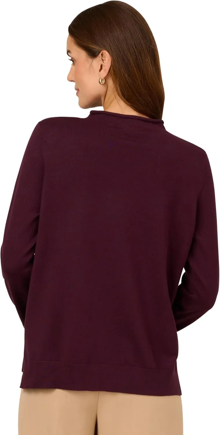 Adrianna Papell Women's Mock Neck Step Hem Sweater