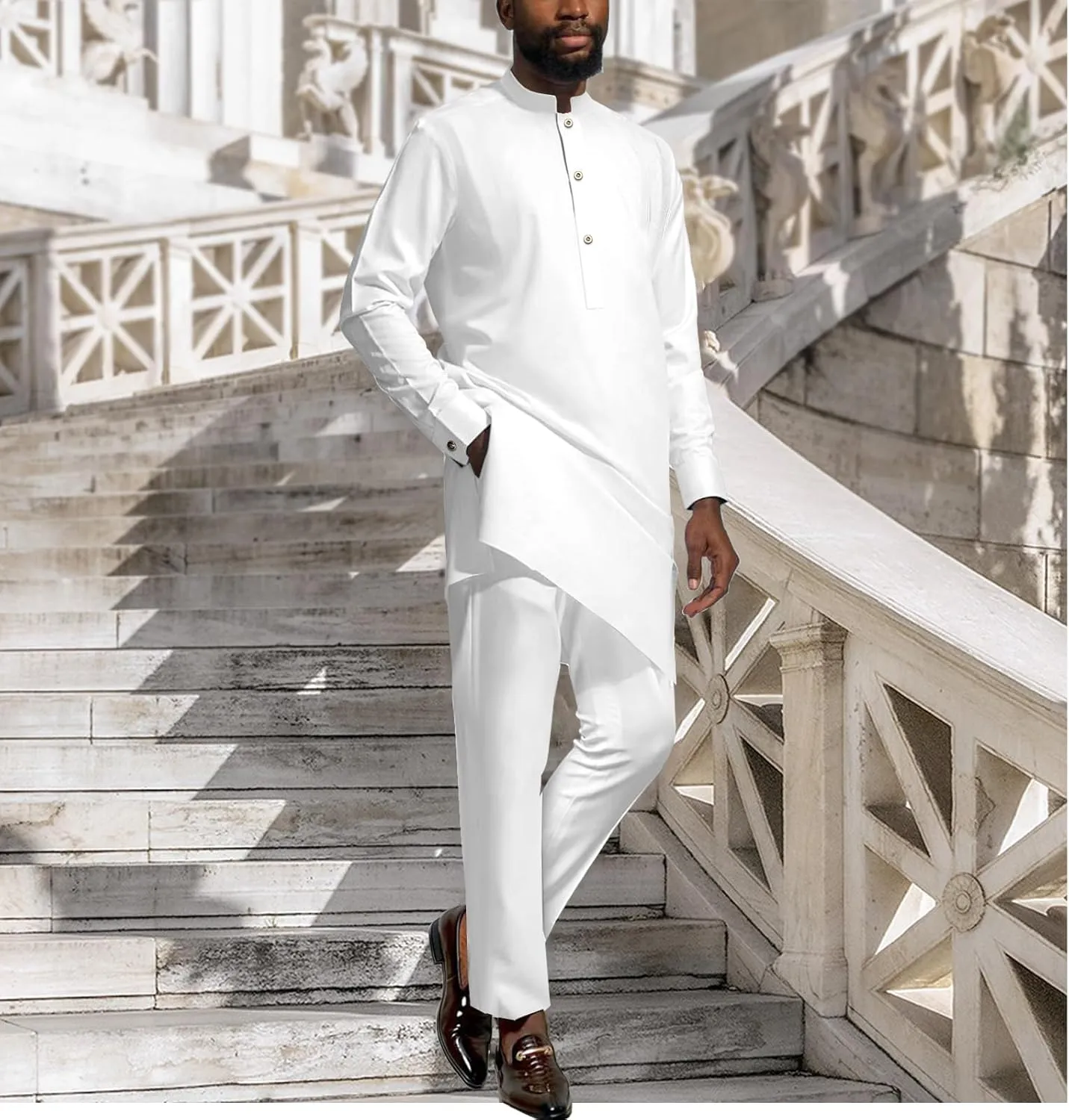 African Dashiki Suits for Men Shirt Pants 2 Piece Set Outfit Nigerian Clothes Wedding Attire Clothing