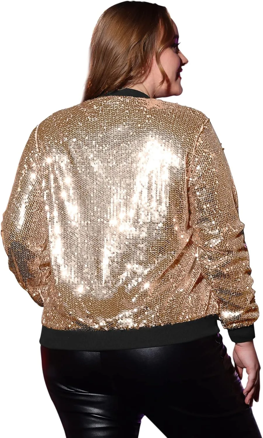 Agnes Orinda Plus Size Metallic Jacket for Women Sparkle Party 2024 Sequin Bomber Jackets