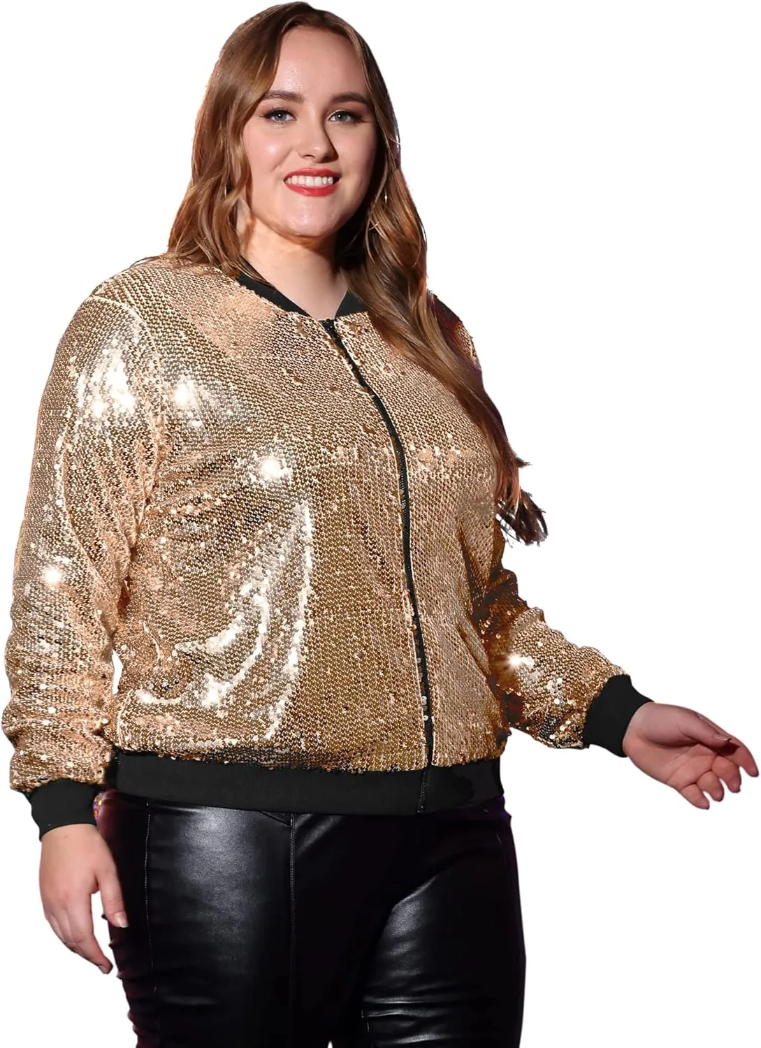 Agnes Orinda Plus Size Metallic Jacket for Women Sparkle Party 2024 Sequin Bomber Jackets