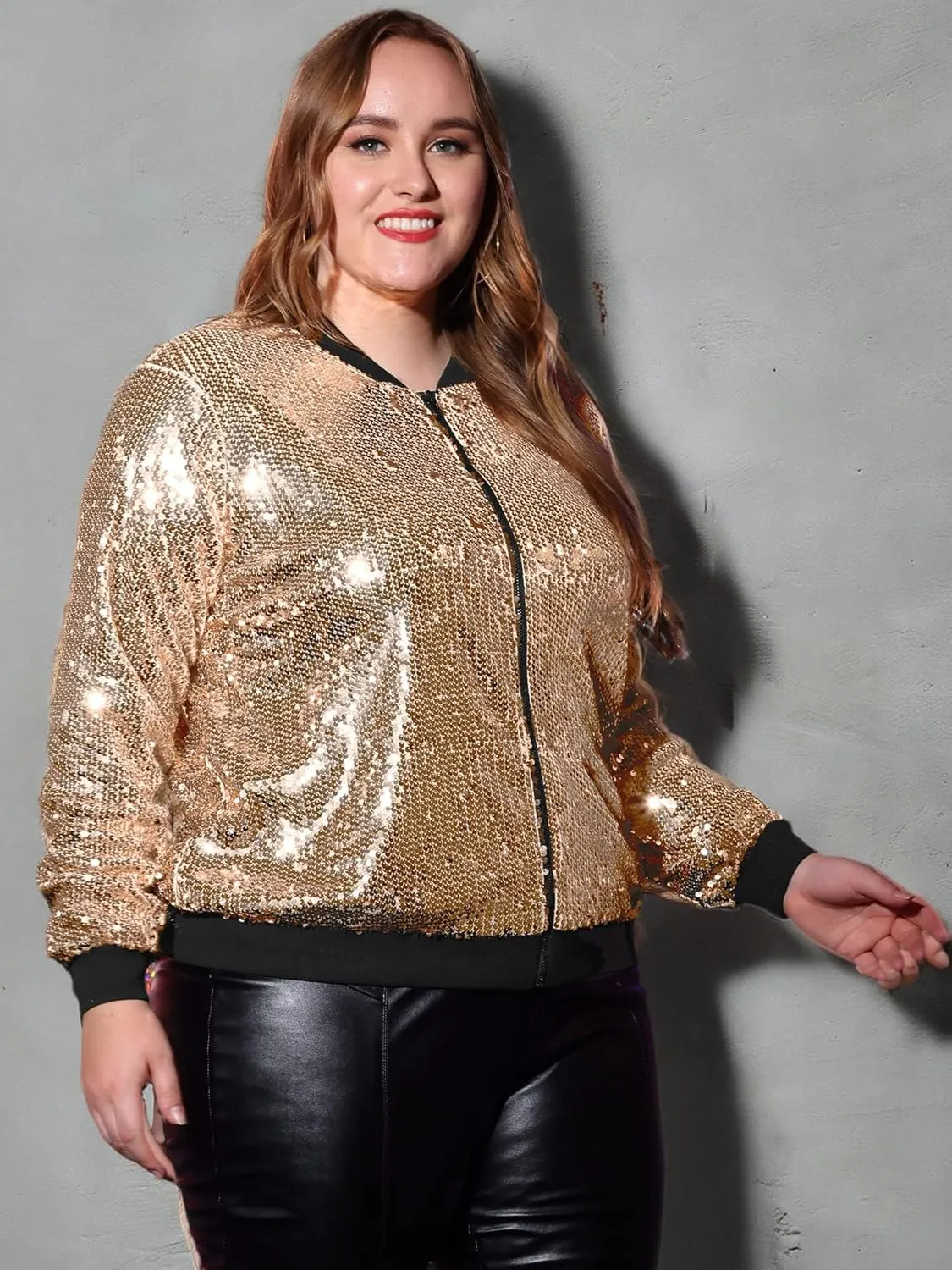 Agnes Orinda Plus Size Metallic Jacket for Women Sparkle Party 2024 Sequin Bomber Jackets