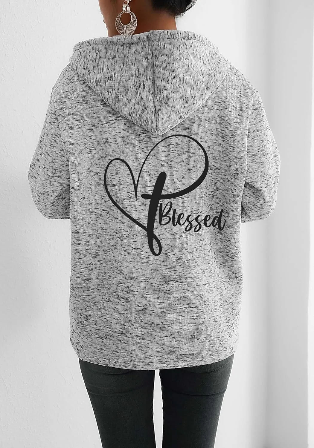 Akivide Womens Blessed Jesus Cross Zip Up Hoodie Oversized Long Sleeve Drawstring Sweater Jacket Christian Hoodies