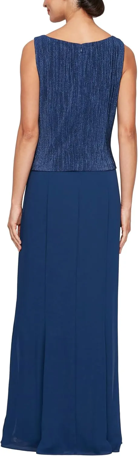 Alex Evenings Women's Long Scoop Mock Gown with Embellished Neck Jacket, Wedding Guest, Formal Event Dress