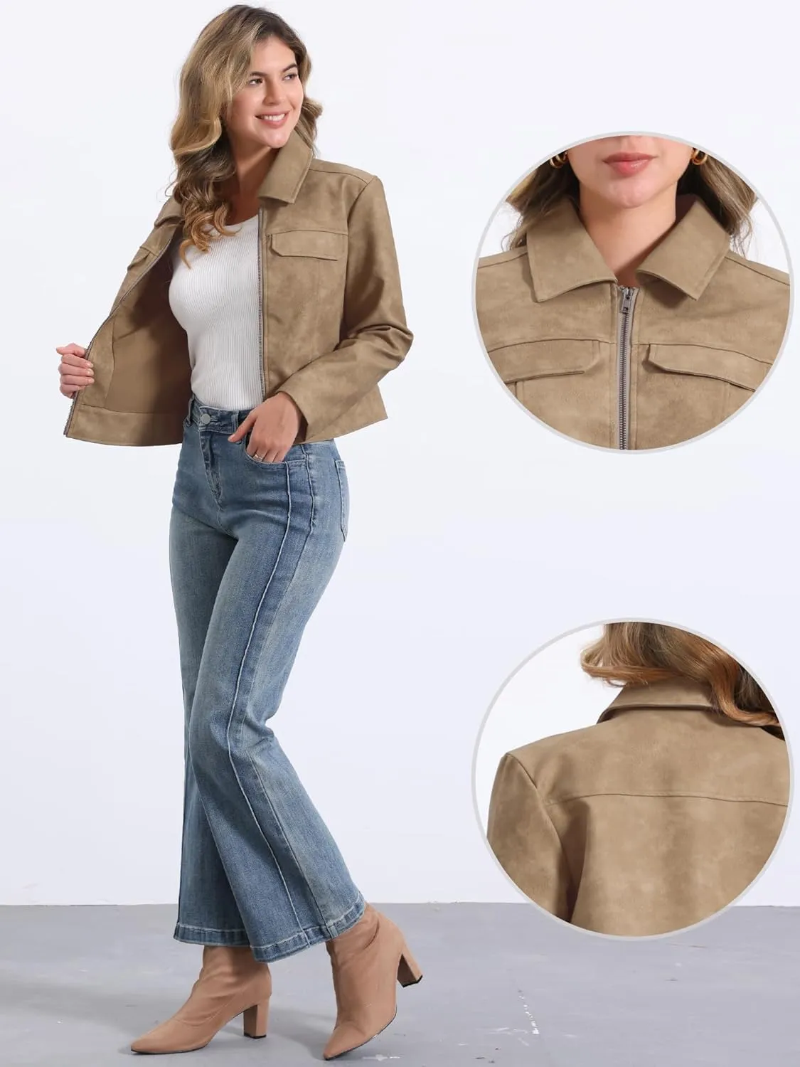 Allegra K Faux Leather Jackets for Women's Zip Up Vintage Distressed 2024 Fall Short PU Moto Biker Jacket