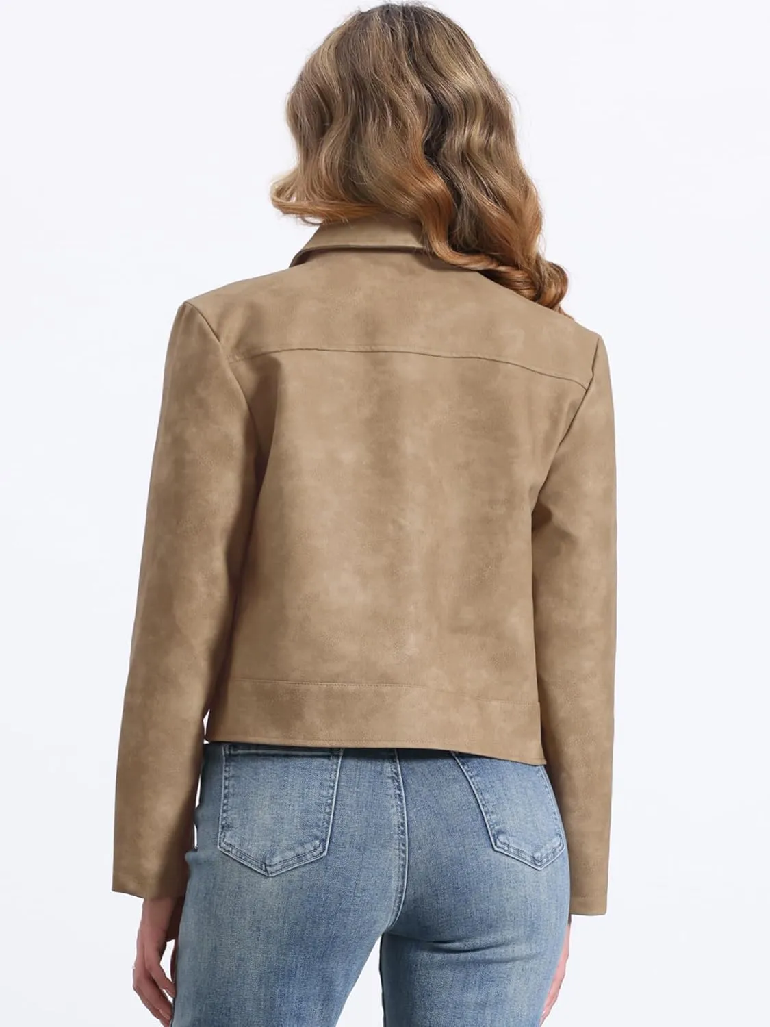 Allegra K Faux Leather Jackets for Women's Zip Up Vintage Distressed 2024 Fall Short PU Moto Biker Jacket