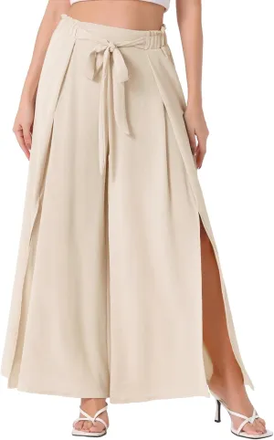 Allegra K Women's High Slit Hem High Waist Casual Wide Leg Long Palazzo Pants