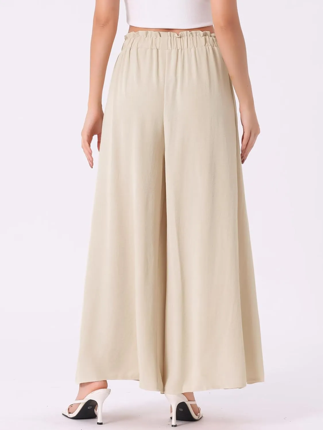 Allegra K Women's High Slit Hem High Waist Casual Wide Leg Long Palazzo Pants