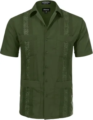 Allsense Men's Short-Sleeve Button-Down Cuban Guayabera Shirt