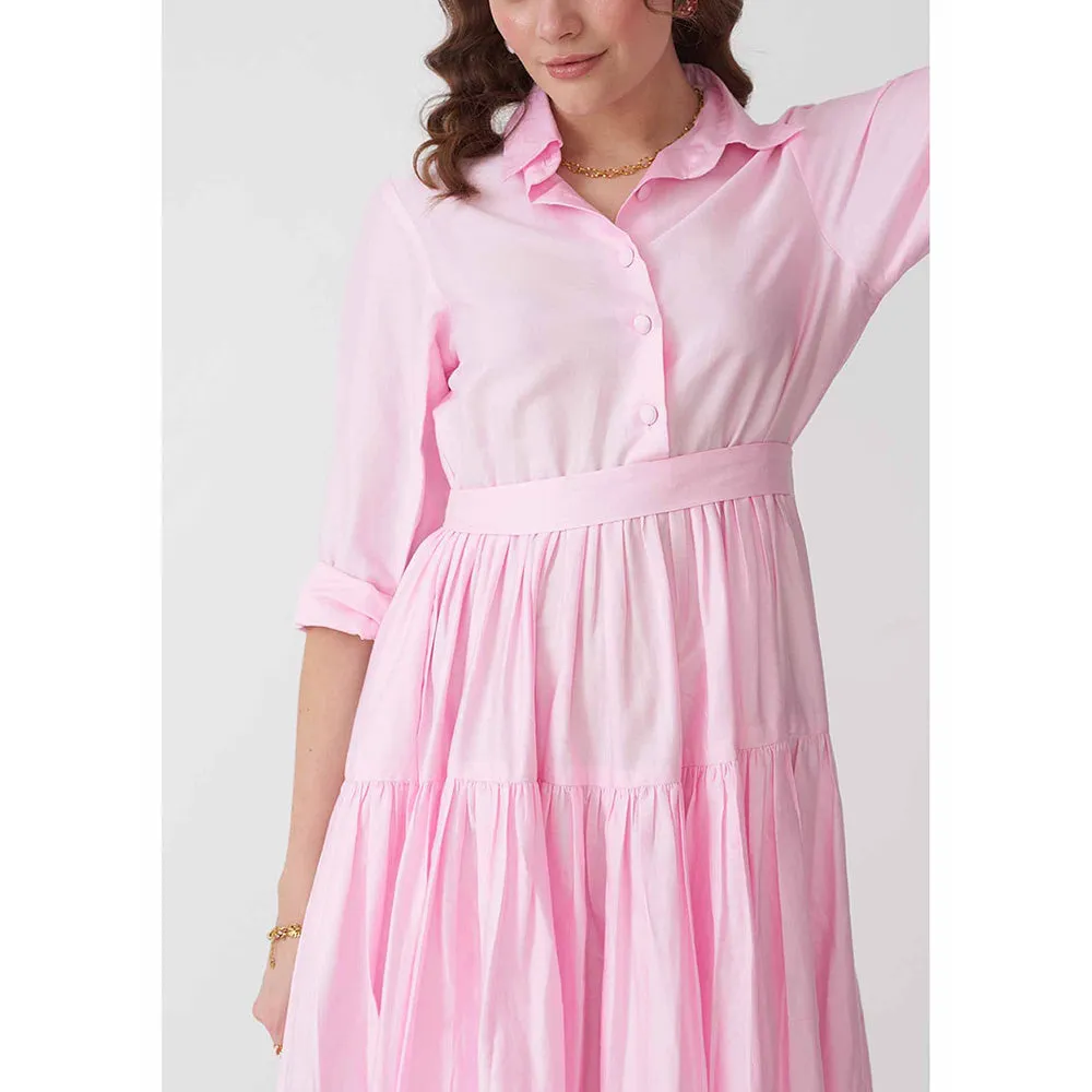 AMOSHI Pink Pleated Halo Dress with Belt (Set of 2)