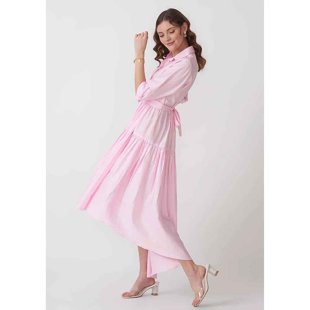 AMOSHI Pink Pleated Halo Dress with Belt (Set of 2)
