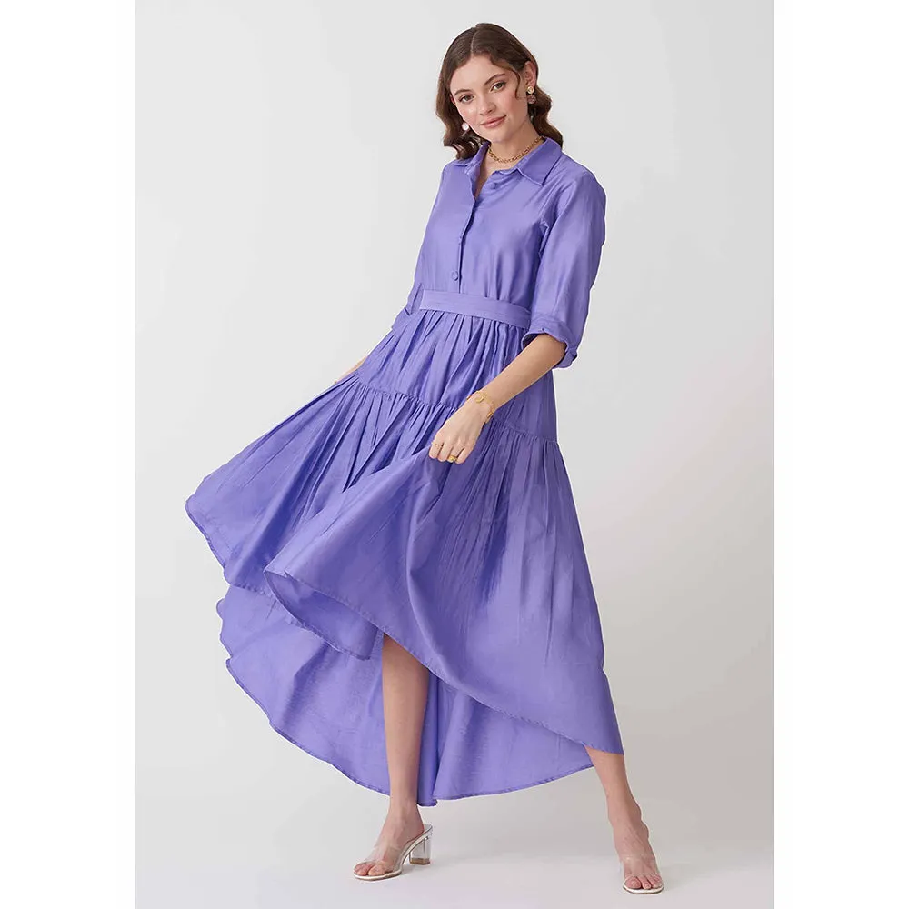 AMOSHI Purple Pleated Halo Dress with Belt (Set of 2)