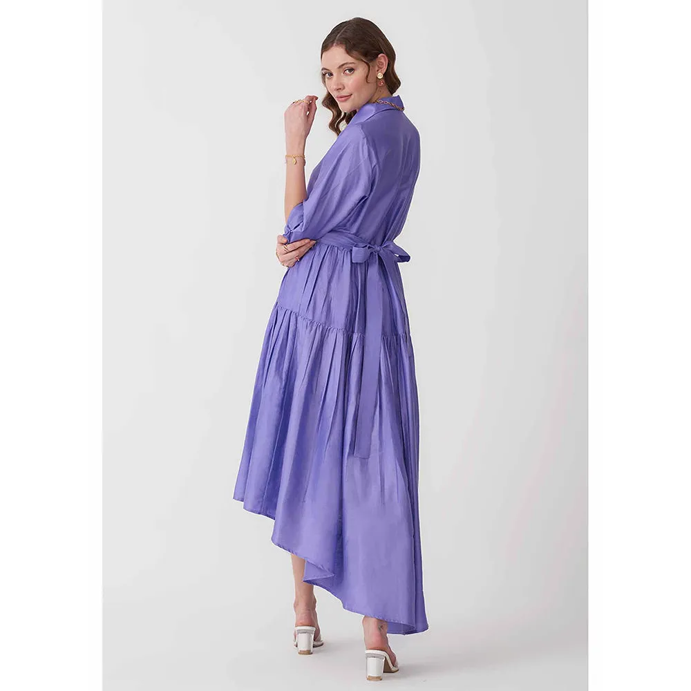AMOSHI Purple Pleated Halo Dress with Belt (Set of 2)