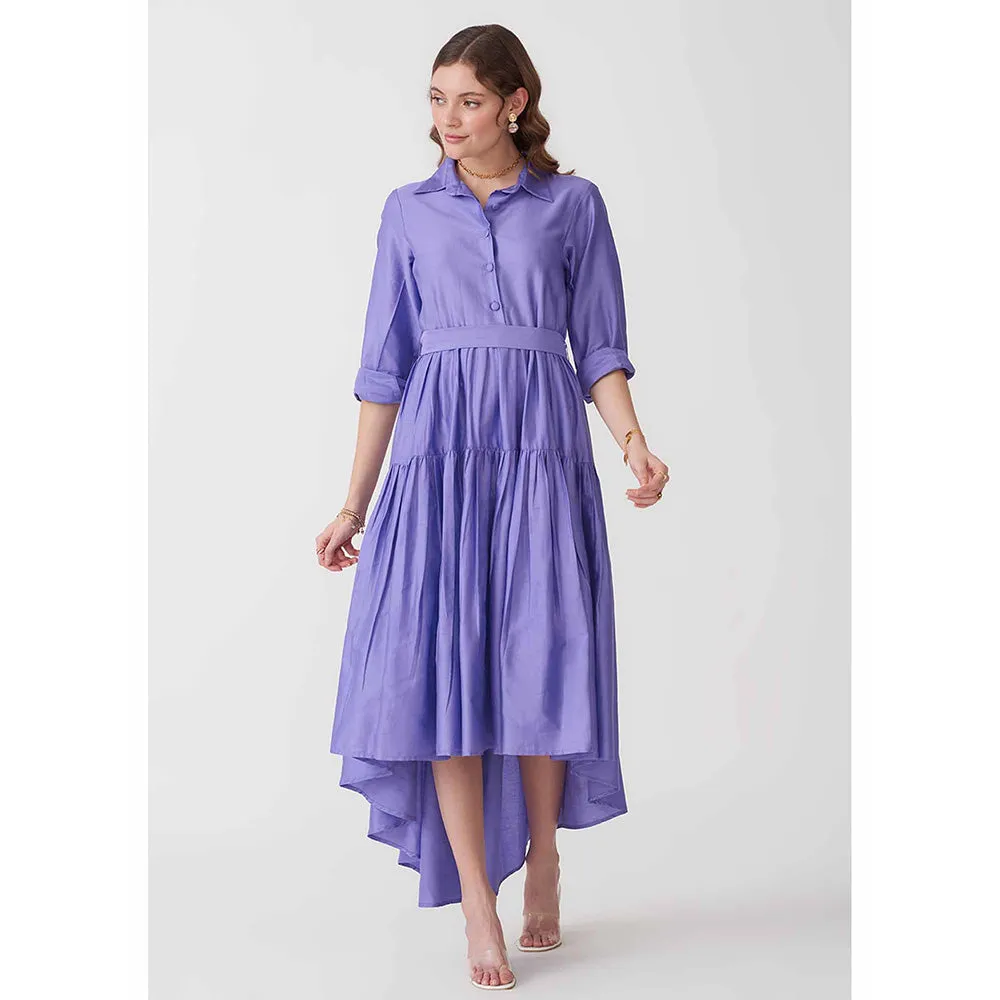 AMOSHI Purple Pleated Halo Dress with Belt (Set of 2)