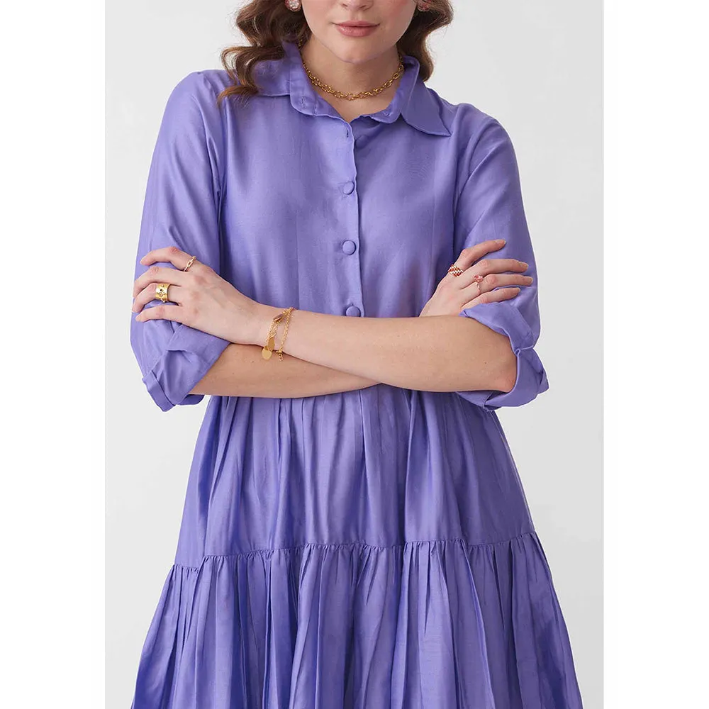 AMOSHI Purple Pleated Halo Dress with Belt (Set of 2)