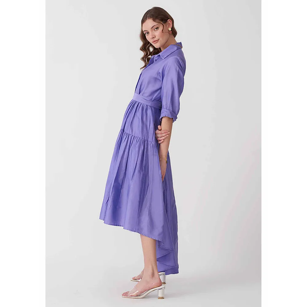 AMOSHI Purple Pleated Halo Dress with Belt (Set of 2)
