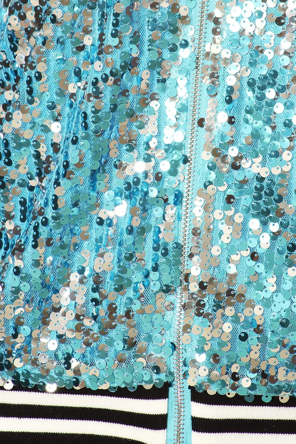 Anna-Kaci Womens Sequin Jacket Bomber Coat 1989 Slitter Outfit For Concert Party, Blue, Large
