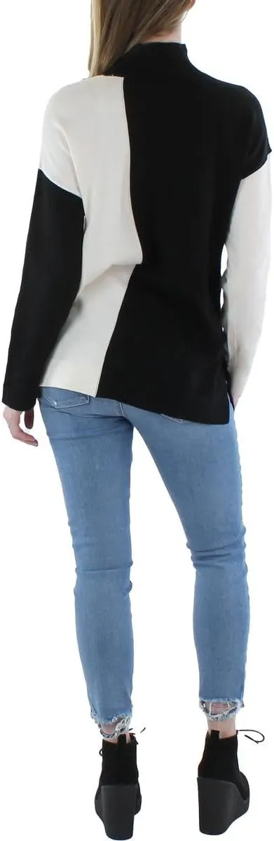 Anne Klein Womens Colorblock Mock Neck Pullover Sweater