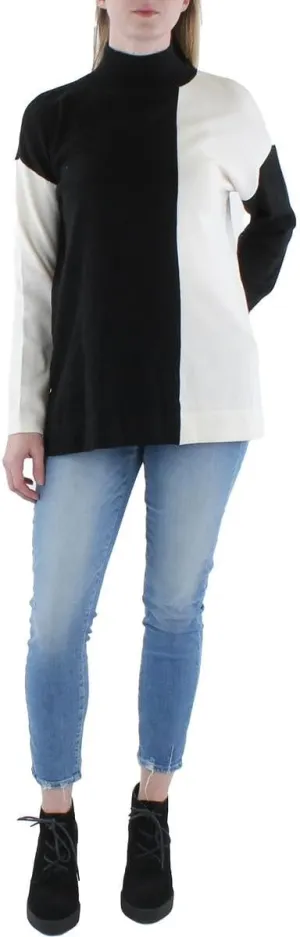 Anne Klein Womens Colorblock Mock Neck Pullover Sweater