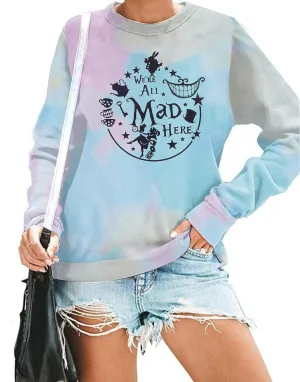 ASTANFY Alice in Wonderland Sweatshirt Women Vintage Mad Hatter Shirt Magic Kingdom Pullover Vacation Long Sleeve Tops