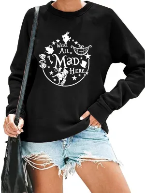 ASTANFY Alice in Wonderland Sweatshirt Women Vintage Mad Hatter Shirt Magic Kingdom Pullover Vacation Long Sleeve Tops