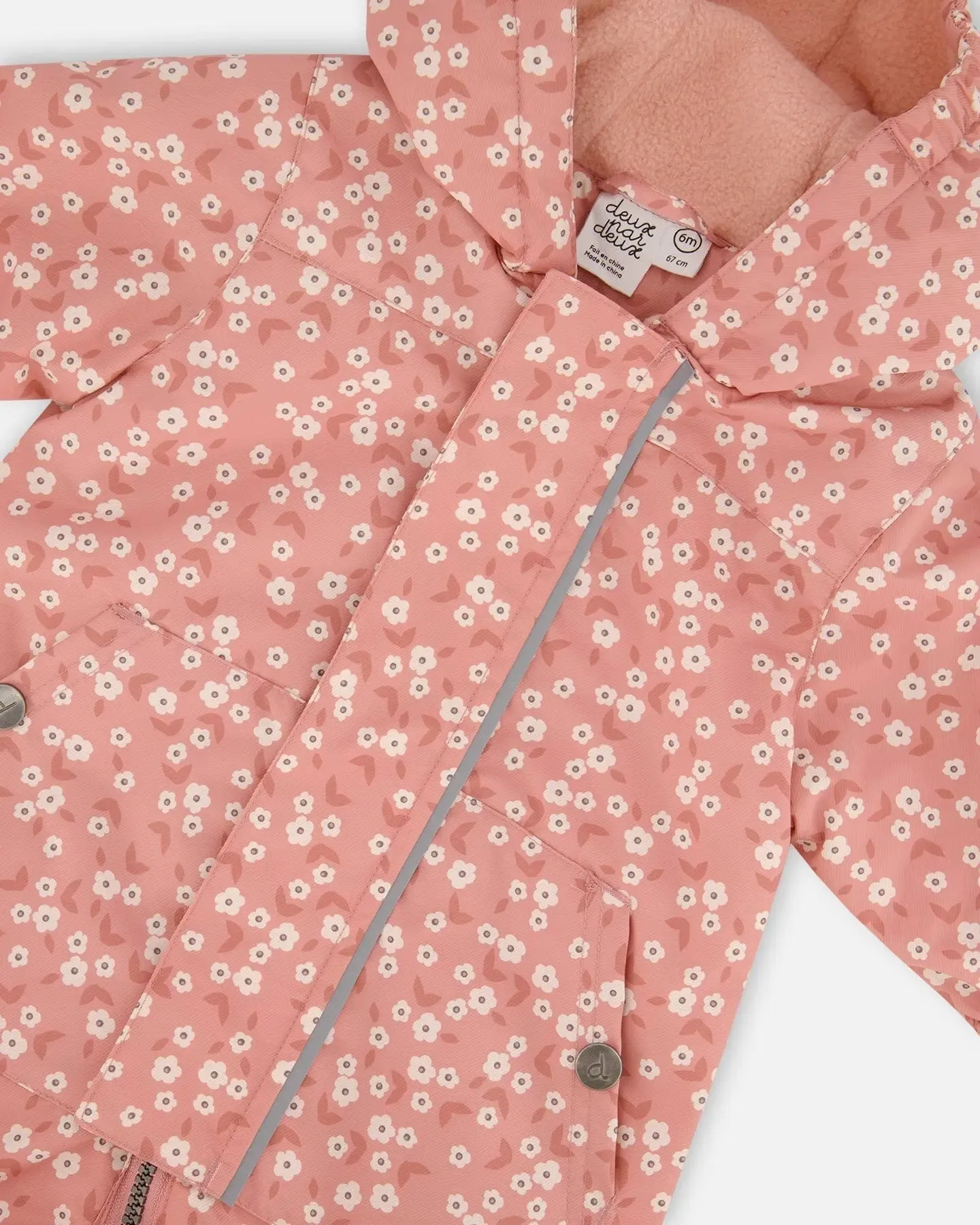 Baby Printed Mid-Season One-Piece Outerwear With Hat Small White Flowers On Pale Pink