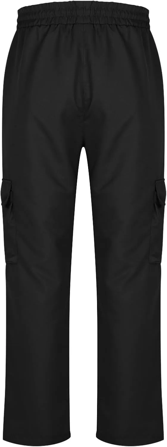 Baggy Straight Leg Cargo Pants for Men Drawstring Waist Work Pants with Pockets Spring Fashion Open Bottom Trousers