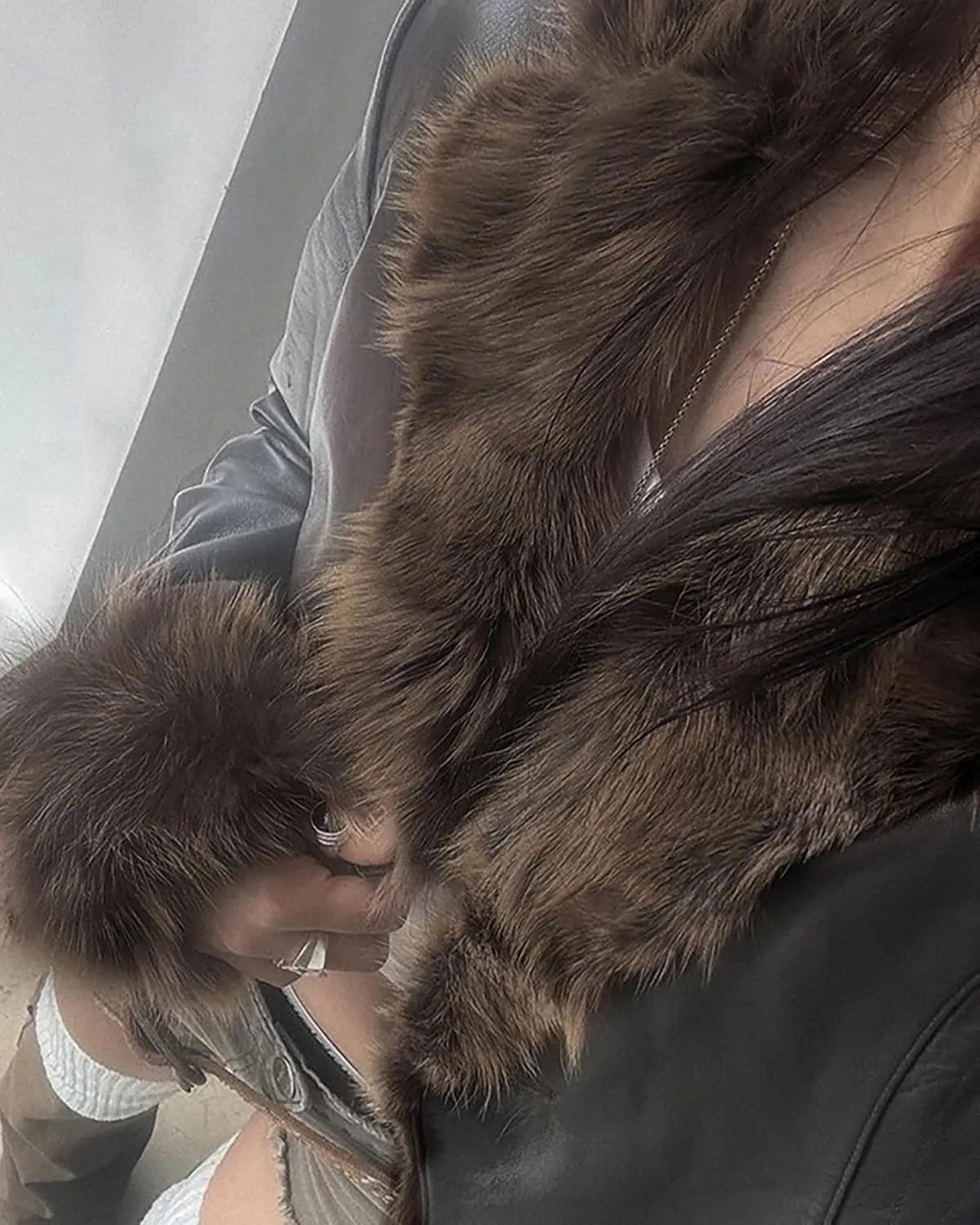 BAIMORE Women's Winter Fluffy Fur Trim Lapel Button Warm Motorcycle Faux Leather Jacket