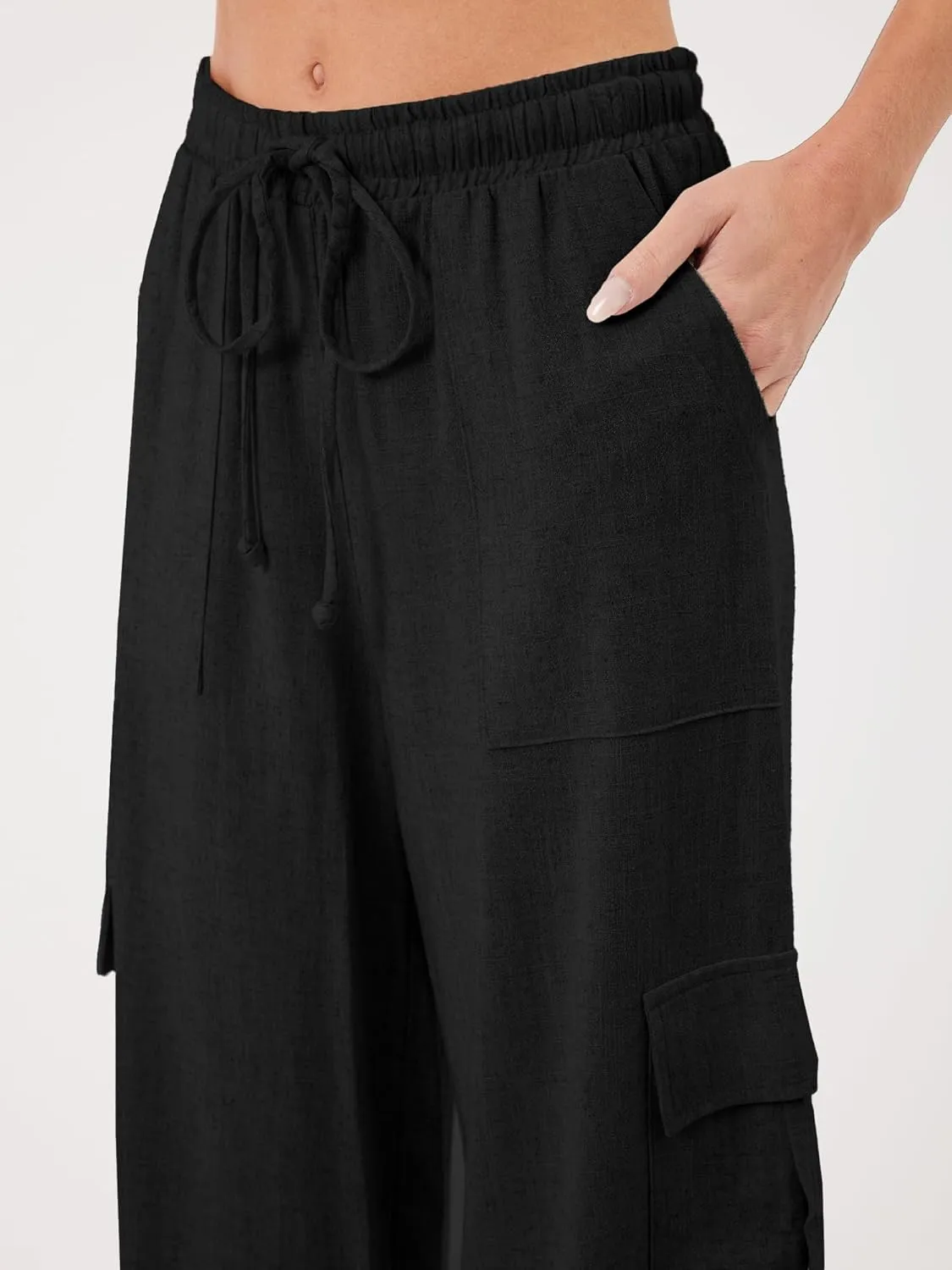 Beautiful Nomad Women's Linen Cargo Pants Casual High Waisted Wide Leg Pant Baggy Trousers with Pockets