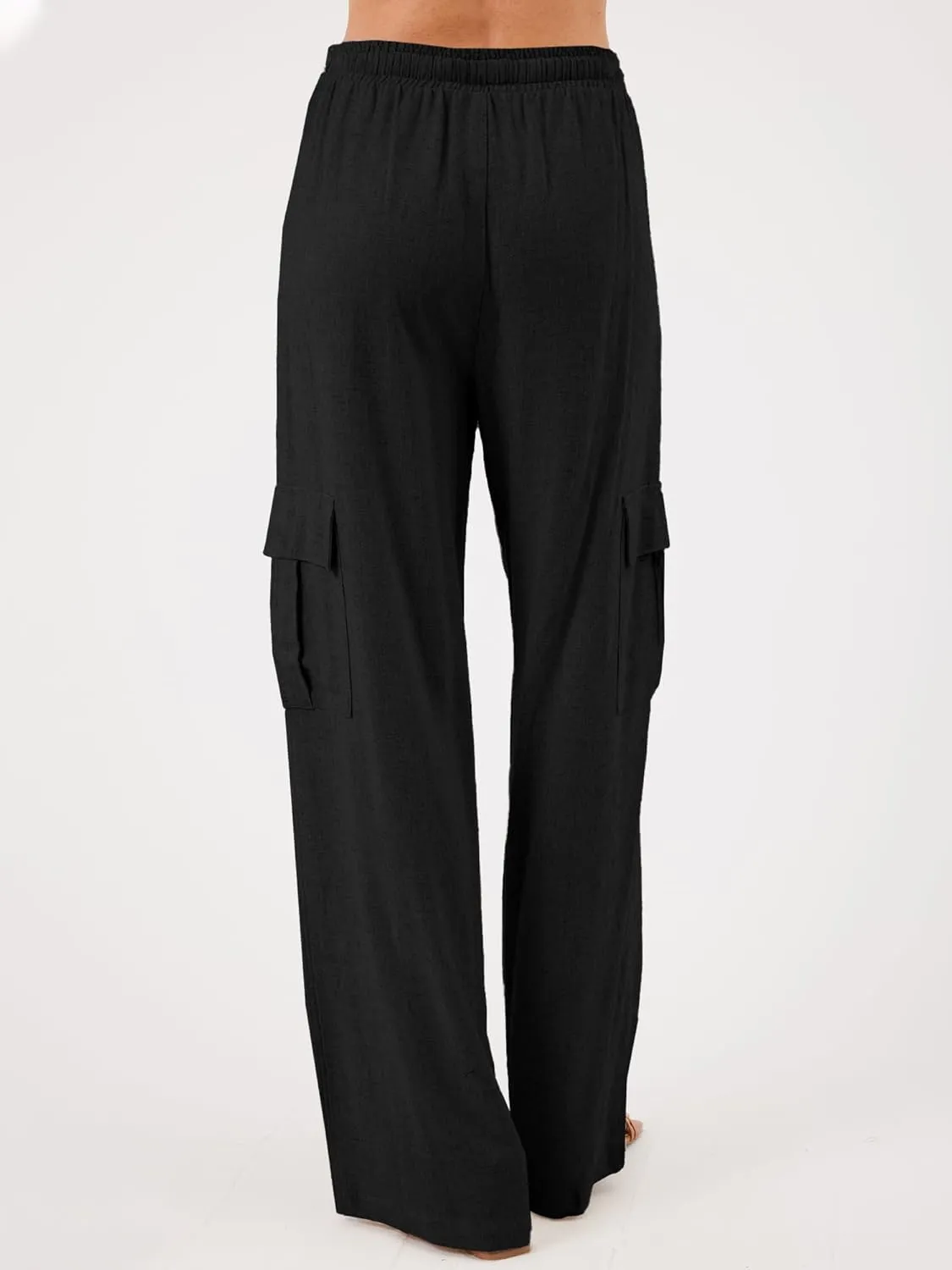 Beautiful Nomad Women's Linen Cargo Pants Casual High Waisted Wide Leg Pant Baggy Trousers with Pockets