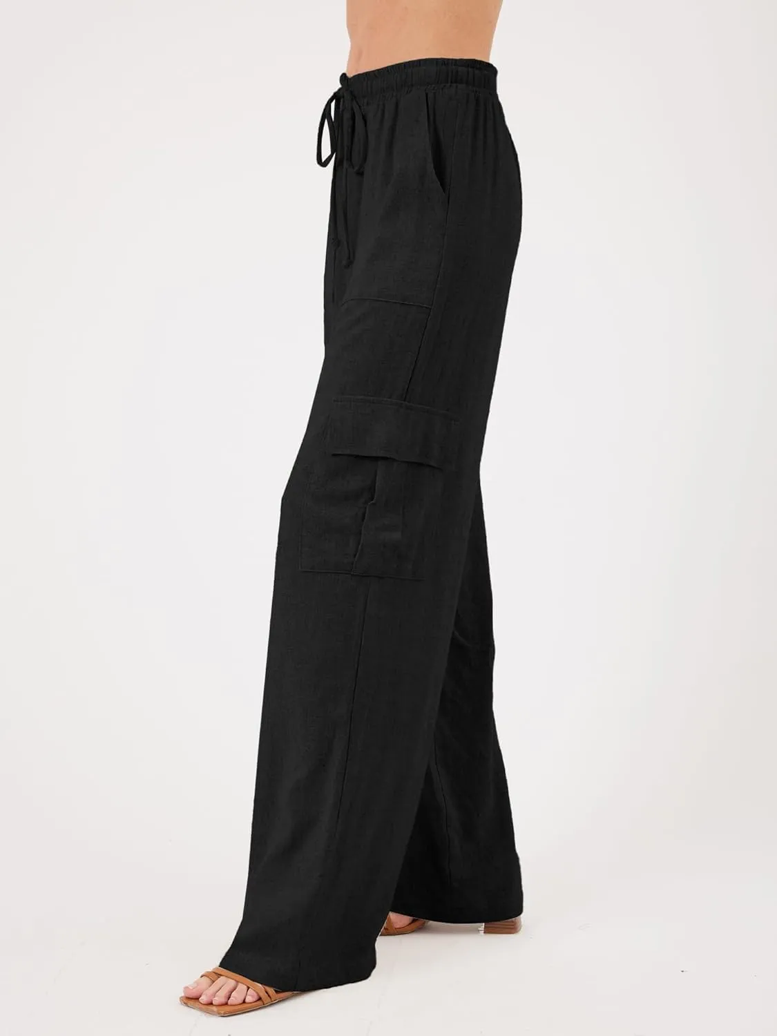 Beautiful Nomad Women's Linen Cargo Pants Casual High Waisted Wide Leg Pant Baggy Trousers with Pockets