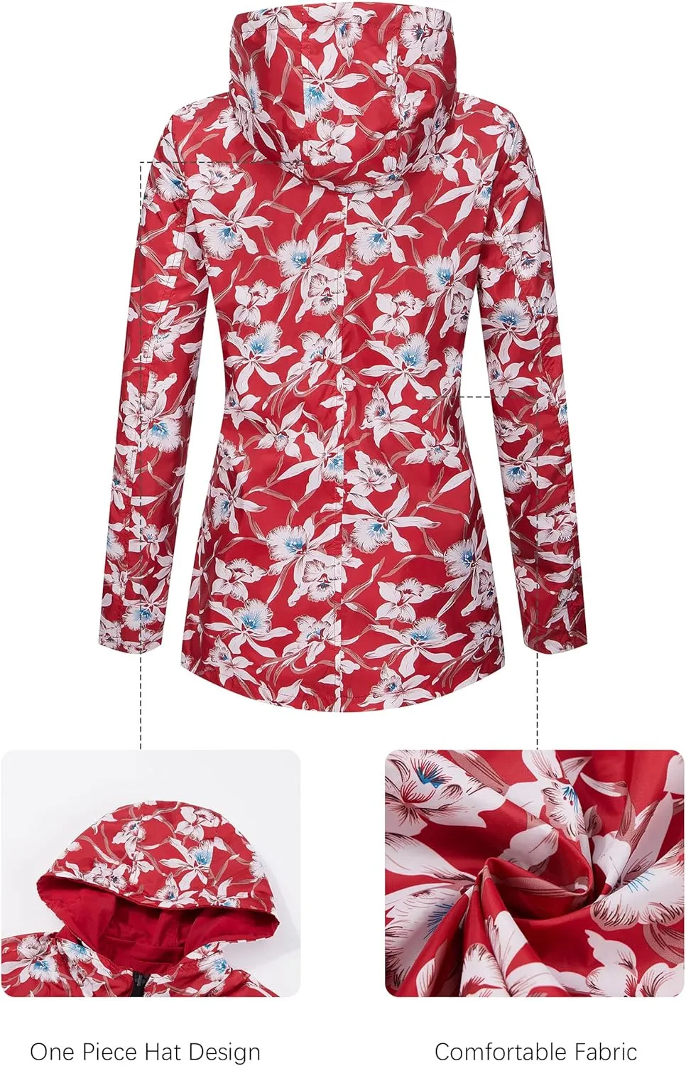 Bellivera Women Reversible Lightweight Jacket Casual Windbreaker Outerwear Waterproof Outdoor Printed Raincoat