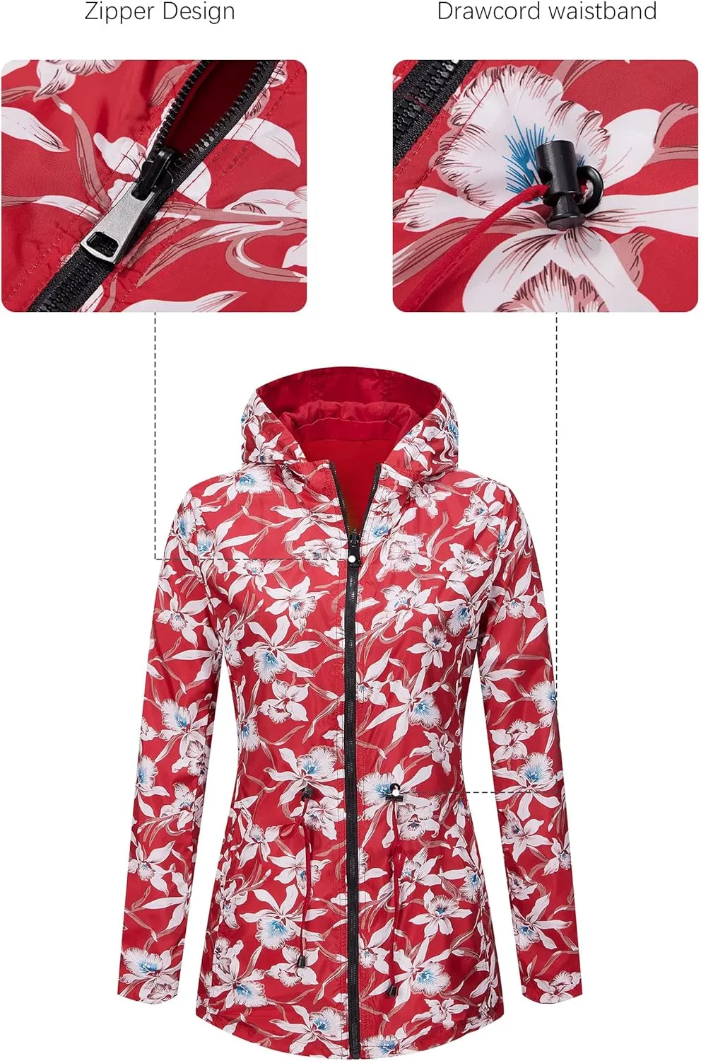 Bellivera Women Reversible Lightweight Jacket Casual Windbreaker Outerwear Waterproof Outdoor Printed Raincoat