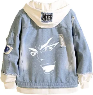 Bizarre Adventure Cosplay Costume Anime Jonathan Joestar Cosplay Jean Jacket Casual Ripped Novelty Coat for Unisex