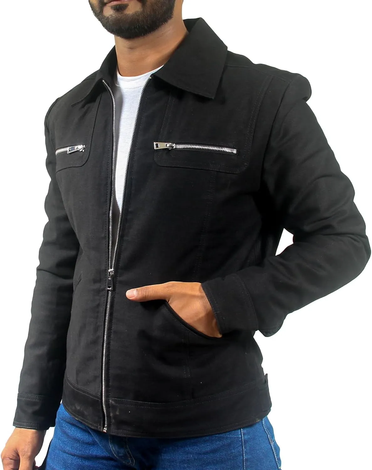 Black Denim Jean Jacket lightweight Concert & Work for Mens Fashion, Western, and Winter Trucker Styles in One Jacket