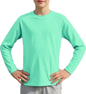 Boys Athletic Shirts Long Sleeve, Active T-Shirt Moisture Wicking Crewneck Dry Fit Tee Outdoor Running Tshirt