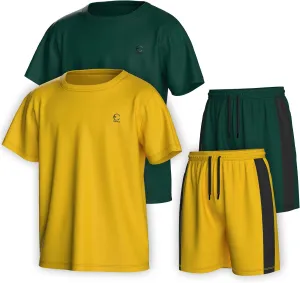 Boys Clothing Sets Tagless Loose Athletic Performance Crew Neck T-Shirt and Short Outfits Size 3-16 (4 Piece Set)