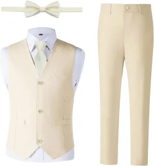 Boys Linen Suit, Toddler Wedding Tuxedos, Teens Boy Suits Set for Kids Beach Summer Outfits
