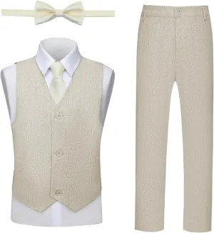 Boys Linen Suit, Toddler Wedding Tuxedos, Teens Boy Suits Set for Kids Beach Summer Outfits