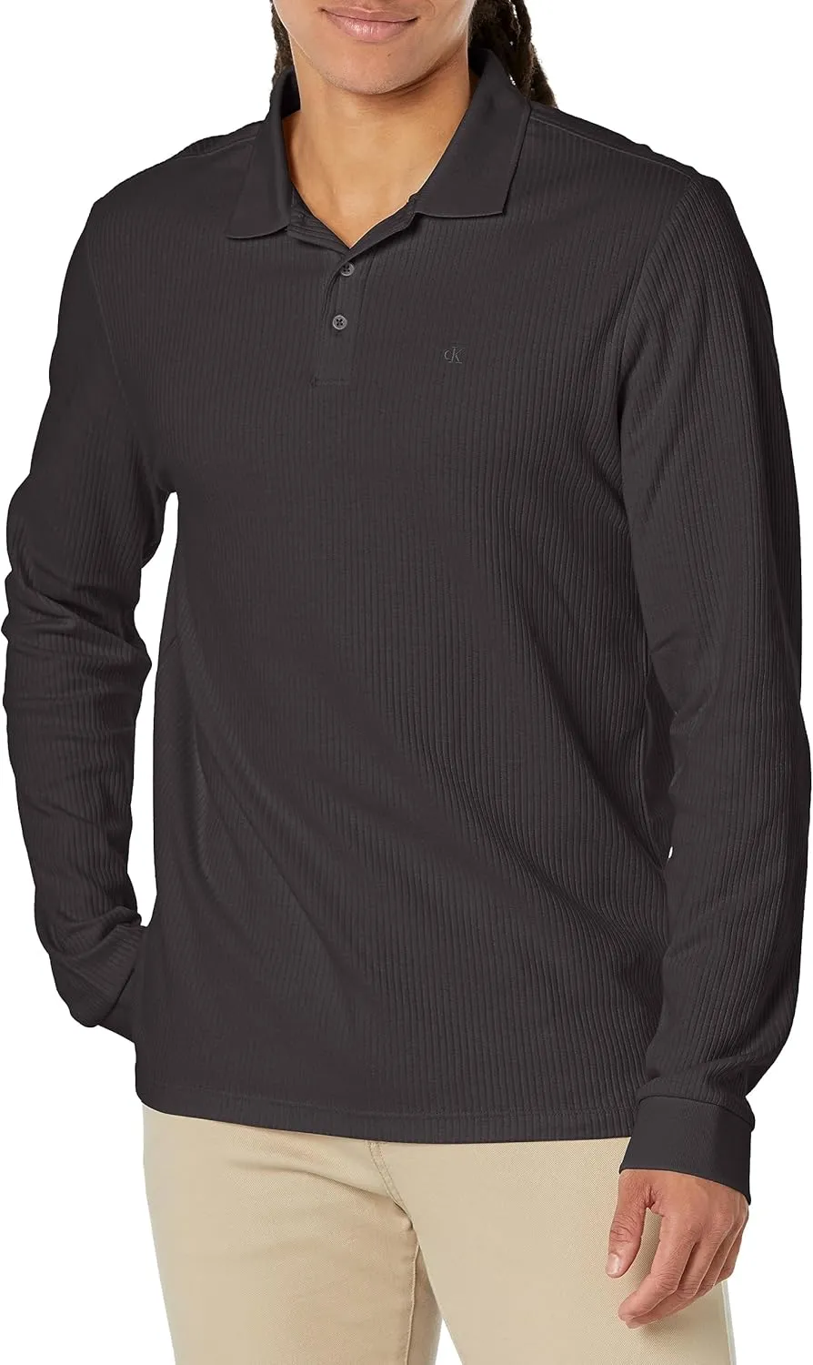 Calvin Klein Men's Long Sleeve Smooth Cotton Polo Shirt