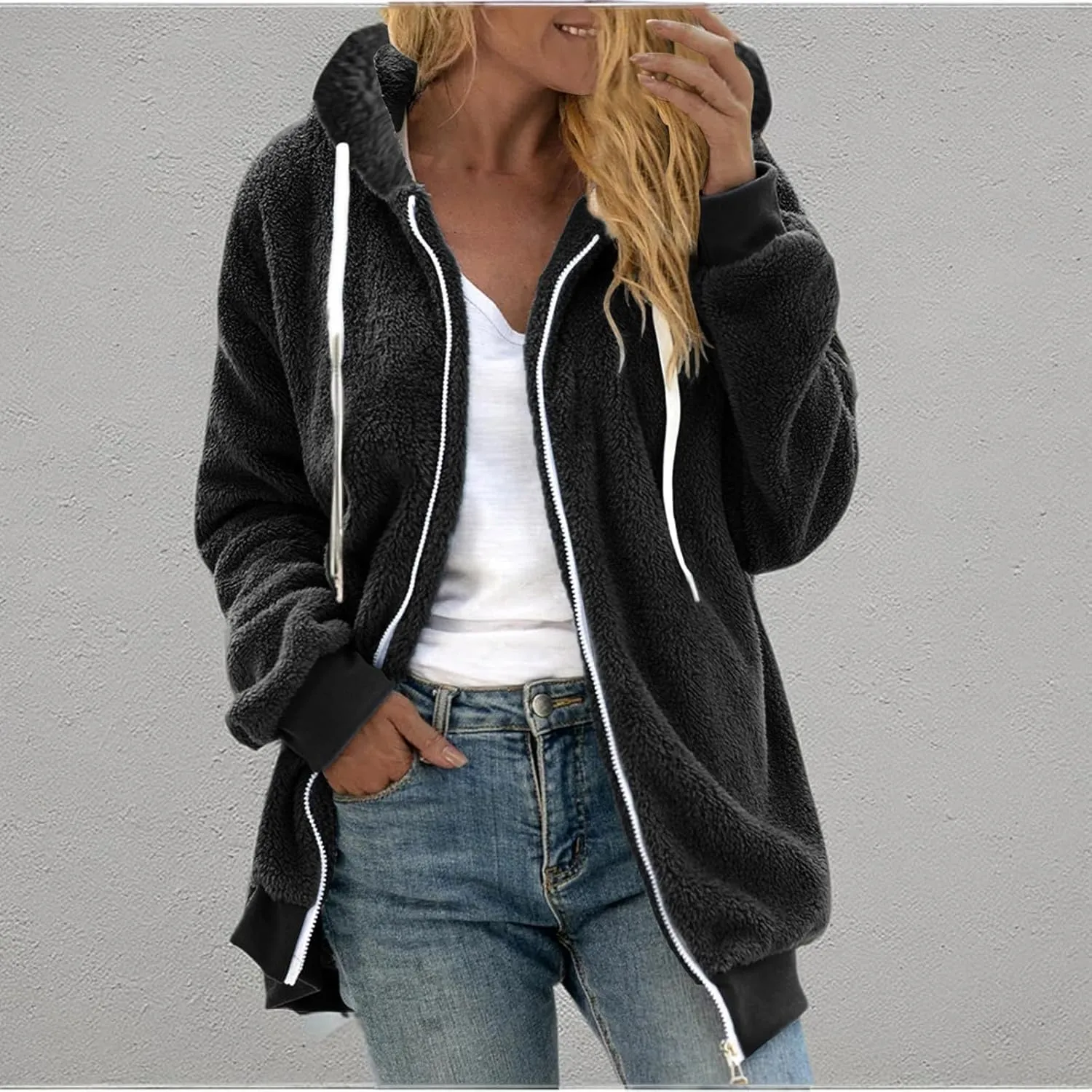 Cbcbtwo Fuzzy Fleece Jacket for Women 2025 Plus Size Warm Winter Coats Fluffy Sherpa Hoodie Zip up Casual Cardigan Outerwear